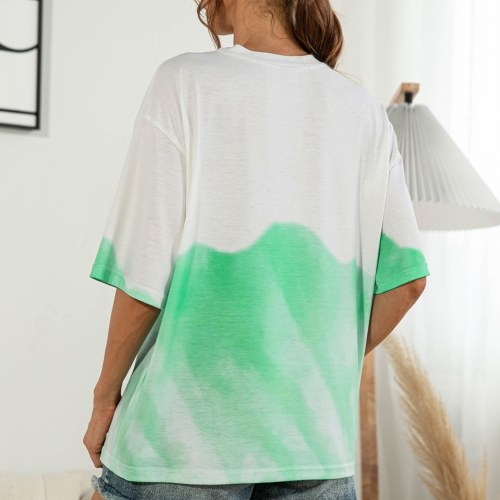 

Fashion Women Tie-dye Print T-shirt O Neck Half Sleeve Casual Loose Summer Tee Top