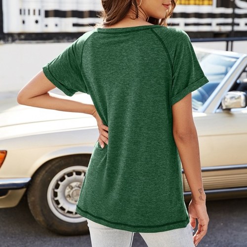 

Women Short Sleeve Shirt O-neck Raglan Sleeve Solid Loose Casual Tees Summer Tops