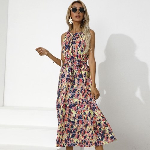 

Printed High Waist Midi Dress