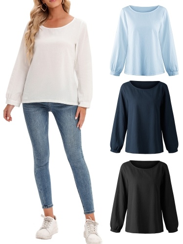 

Women Loose Blouse Plus Size Long Sleeved Vintage Solid Shirts for Lounging Holiday