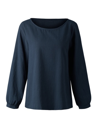 

Women Loose Blouse Plus Size Long Sleeved Vintage Solid Shirts for Lounging Holiday