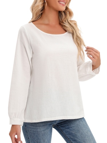 

Women Loose Blouse Plus Size Long Sleeved Vintage Solid Shirts for Lounging Holiday