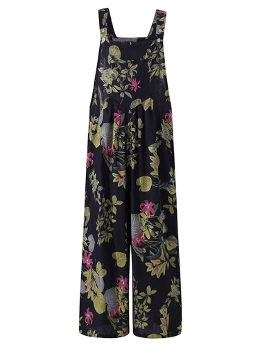 Women Jumpsuit with Pockets Sleeveless Wide Legs Plus Size Overalls