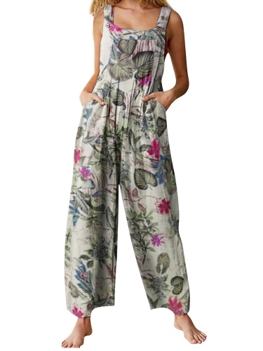 

Women Jumpsuit with Pockets Sleeveless Wide Legs Plus Size Overalls