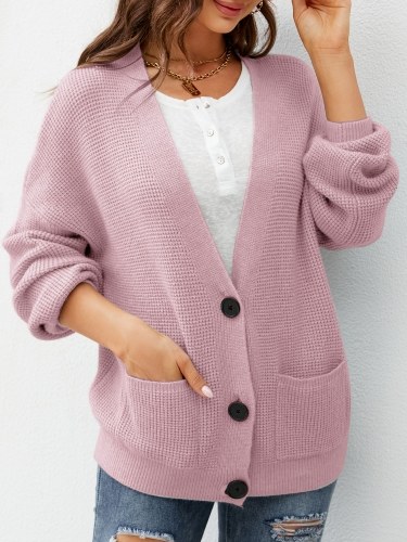 

Women Cardigan Long Sleeve Buttons V Neck Loose Knitted Casual Coats