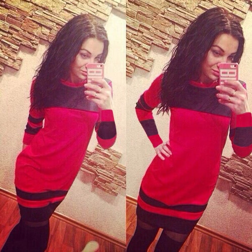 

Causal Color Block O-Neck Long Sleeve Shift Dress for Women