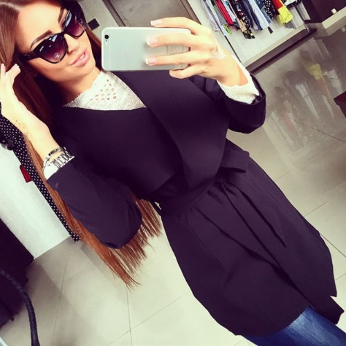 

Fashion Asymmetric Turn-down Collar Long Sleeve Strap Coat Blazer for Women