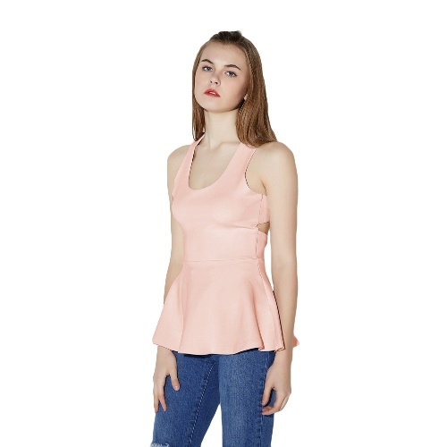 

Sexy Cross Back Round Neck Sleeveless Peplum Tank Top