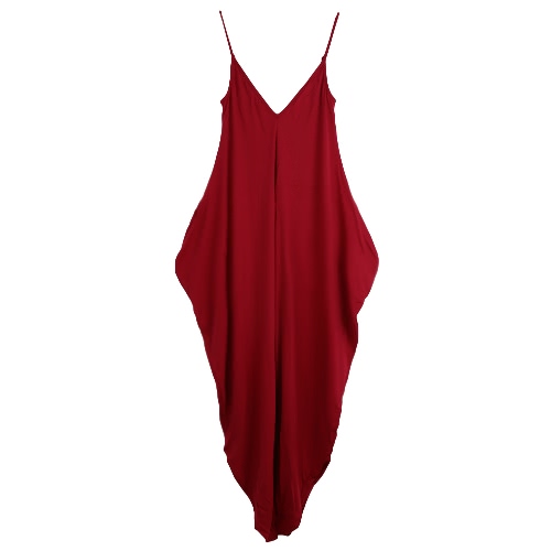 

New Sexy Women Jumpsuits Deep V Neck Open Back Sleeveless Irregular Baggy Legs Large Size Rompers Playsuits