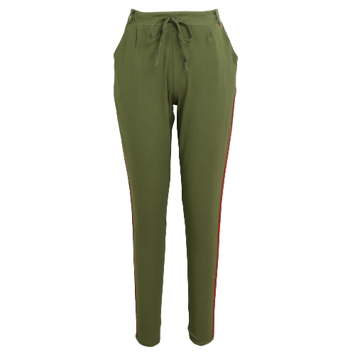 Fashion Women Side Striped Pants Trousers Casual High Elastic Waist Drawstring Slim Pencil Pants