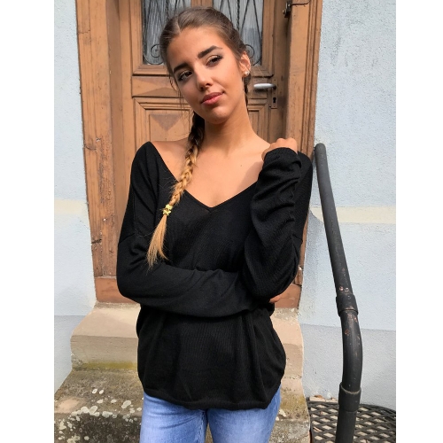 

Женщины Sexy Backless T-Shirt V-образным вырезом с длинным рукавом