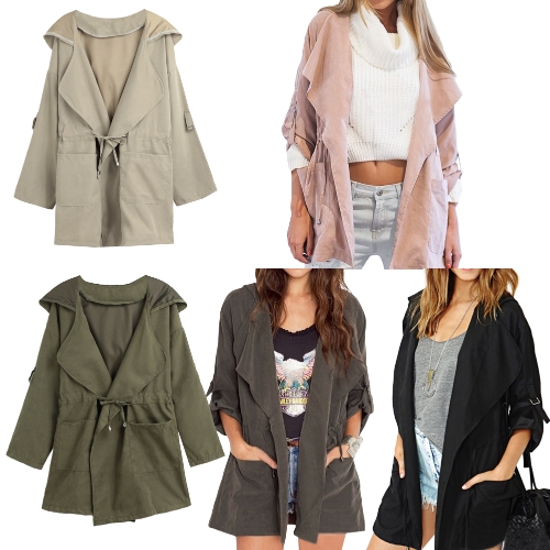 

Autumn Winter Women Jacket Coat Hooded Solid Overcoat Long Sleeve Pockets Casual Outerwear