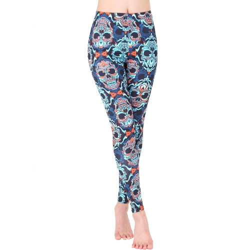 

Fashion Women Slim Leggings Skeleton Print High Waist Casual Fitness Stretchy Pencil Pants Trousers