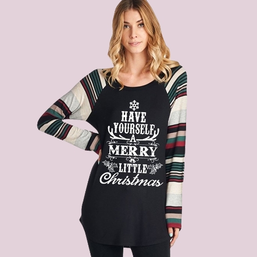 

Осенняя зимняя женская рождественская буквица с надписью O Neck Pullover T-Shirt
