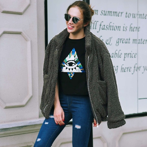 

Мода Женщины с длинным рукавом Пушистые Лохматый Faux Fur Loose Coat