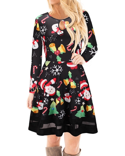 

Fashion Women Christmas Santa Claus Printed Long Sleeve Dress