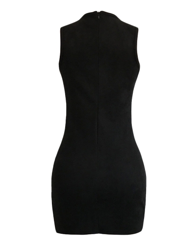 

Suede Mini Dress Lace Up V-Neck Sleeveless Nightclub Party Bodycon Pencil Dress