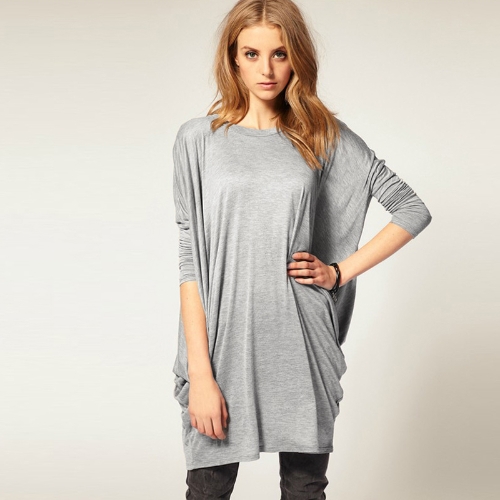 

Chic Women Over Size Solid O-Neck Batwing Long Sleeve Knit T-Shirt