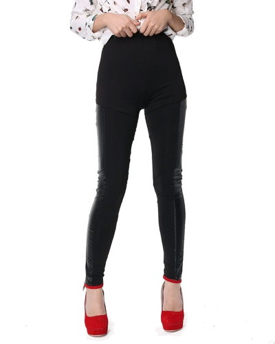

Сексуальные женщины Slim Leather Splice Elastic High Waist Cool Skinny Pencil Leggings