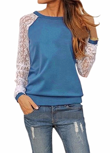 

Women Lace Solid Shirts Crochet Splice Slim Casual Basic Tops Casual Blouse