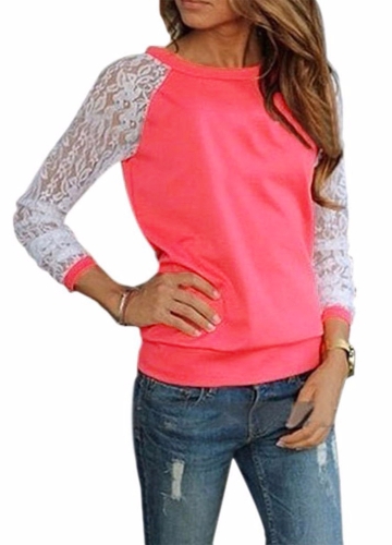 

Women Lace Solid Shirts Crochet Splice Slim Casual Basic Tops Casual Blouse