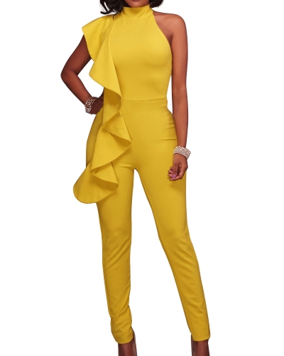 

Fashion Women Side Ruffle Cold Shoulder Jumpsuit