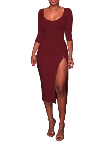 

Sexy Women Split Scoop Neck Midi Dress