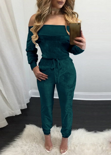 

Сексуальные женщины бархат с плеча с длинным рукавом теплые One Piece Bodysuit комбинезоны