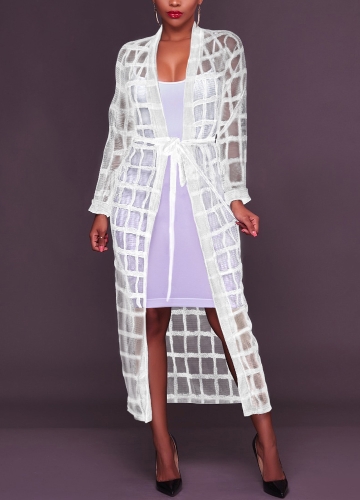 

Sexy Women Mesh Maxi Crochet Lace Bandage Long Sleeves Long Cardigan
