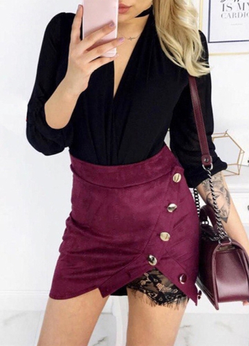 

Мода Женщины Faux Замша Высокая талия Кружева Сцепление Кнопка Preppy Bodycon Мини-юбка