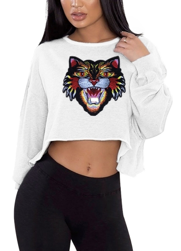 

Women Long Sleeves Crop Tiger Print Loose Sweatshirt Hoodies