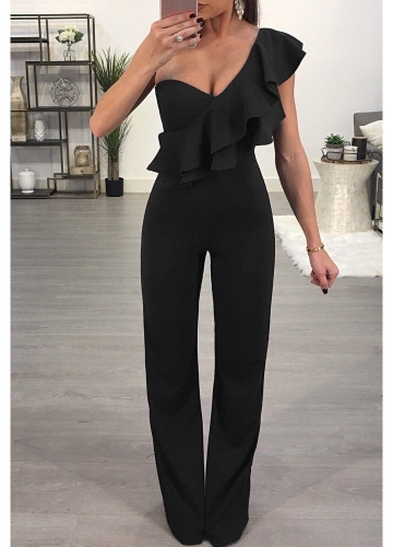 

Women Jumpsuit Ruffle One-Shoulder Sleeveless Casual Long Romper Body Suits