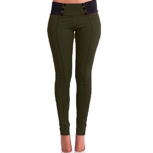 

New Fashion Women Slim Pants Elastic Low Waist Buttons Sexy Bodycon Skinny Pencil Leggings Trousers