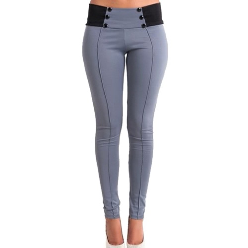 

New Fashion Women Slim Pants Elastic Low Waist Buttons Sexy Bodycon Skinny Pencil Leggings Trousers