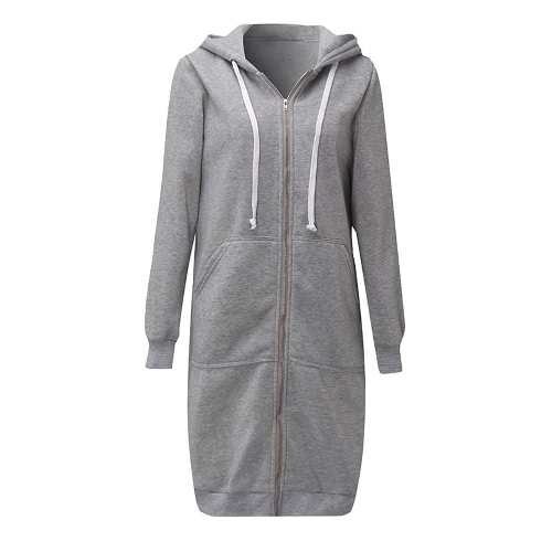 

New Fashion Women Hoodie Long Hooded Sweatshirts Coat Casual Pockets Zipper Solid Outerwear Jacket