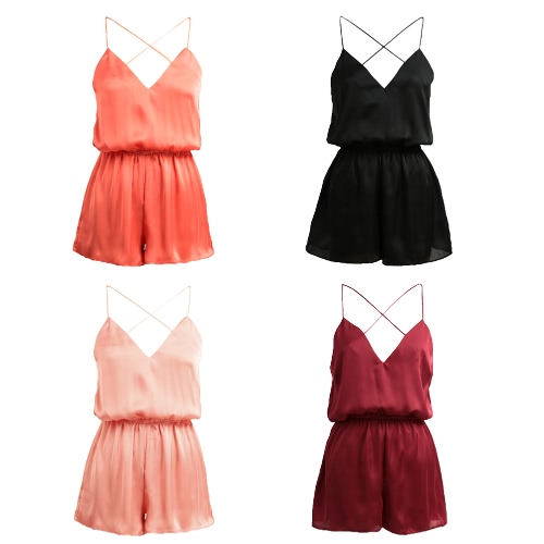 

New Sexy Women Jumpsuit Deep V Neck Crisscross Spaghetti Strap Sleeveless Solid Culotte Playsuit Rompers