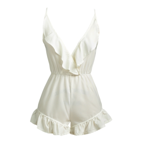

Sexy Women Solid Ruffle Deep V-образным вырезом без рукавов Backless Rompers