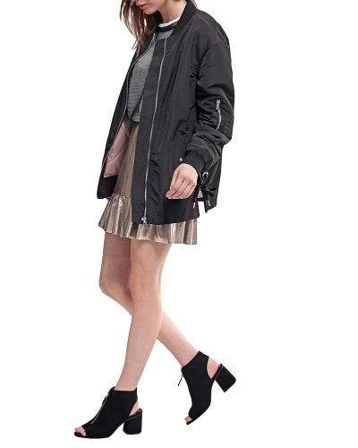 

Autumn Winter Warm Women Bomber Jacket Lace Up Zipper Pockets