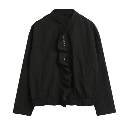 

Autumn Ruffles Women Jacket Zipper Coat Pockets Outerwear Top