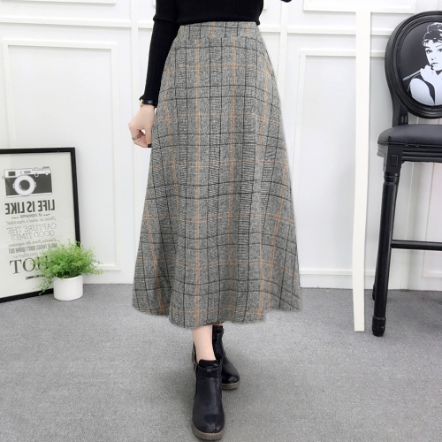 

Women Plaid Skirt Woolen High Elastic Waist Elegant A-Line Midi Skirts