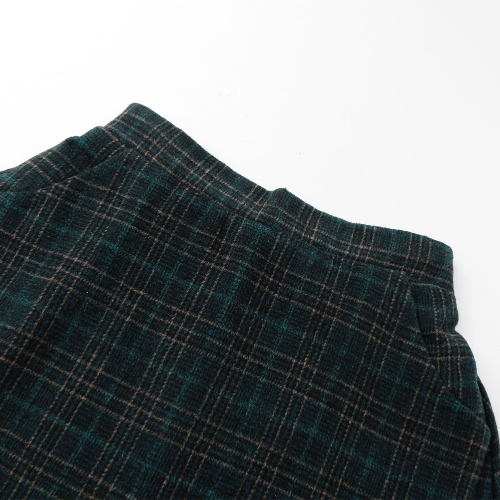 

Women Plaid Skirt Woolen High Elastic Waist Elegant A-Line Midi Skirts
