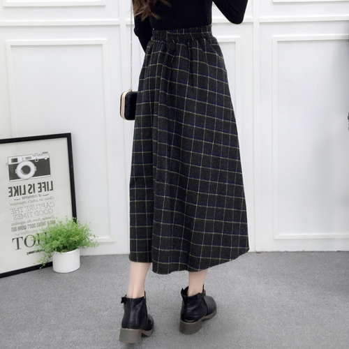 

Women Plaid Skirt Woolen High Elastic Waist Elegant A-Line Midi Skirts