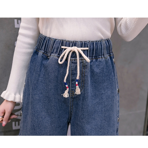 

Женские джинсовые брюки с широкими ногами Snap Split Side Drawstring Талия Джинсы