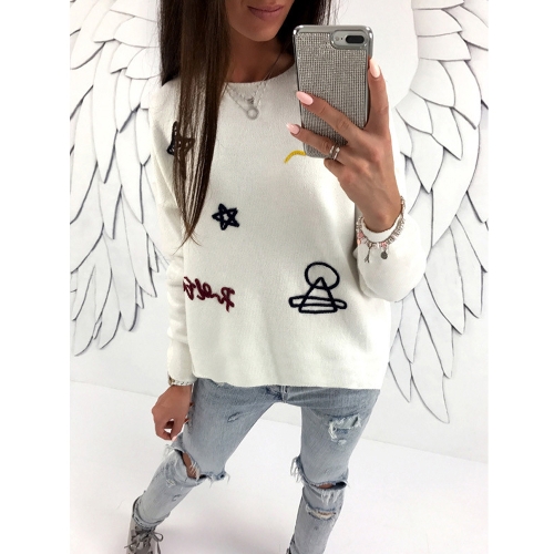 

Women Dropped Shoulder Loose Casual Tops Embroidered Hoodie Sweatershirt