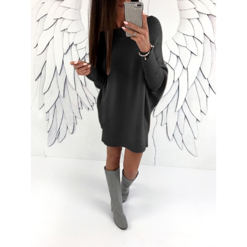 

Women Off The Shoulder Batwing Sleeve Casual Loose Knitted Mini Sweater Dress