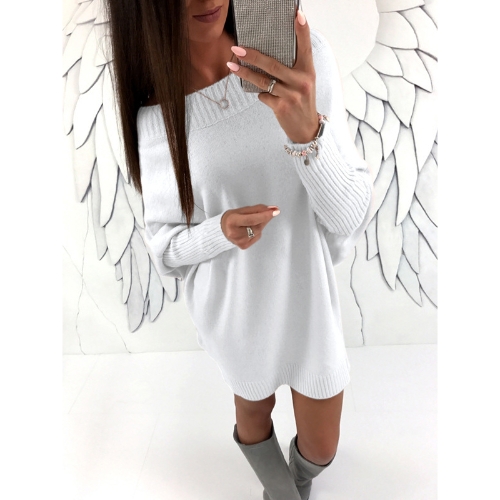 

Women Off The Shoulder Batwing Sleeve Casual Loose Knitted Mini Sweater Dress