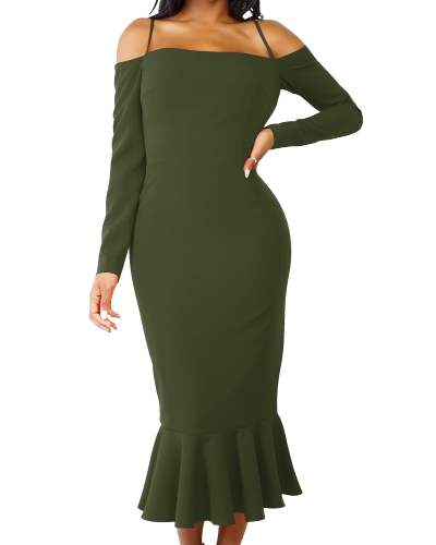 

Mermaid Dress Long Sleeves Off Shoulder Spaghetti Strap Party Midi Dress