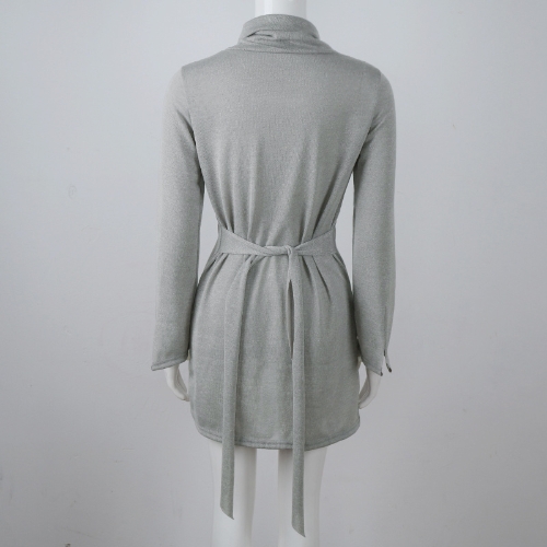 Women Long Sleeve High-Low Hem Bandage Split Jumper Pullover Knitted Sweater
