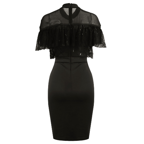 

Sexy Women Patchwork Sheer Mesh Lace Ruffle Bodycon Dress