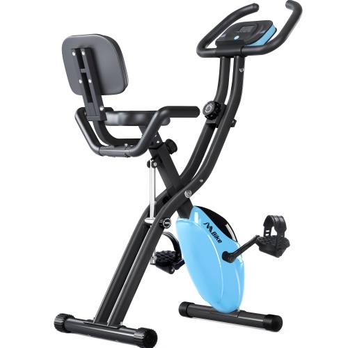 Folding Exercise Bike, Fitness Upright and Recumbent X-Bike with 10-Level Adjustable Resistance, and Backrest